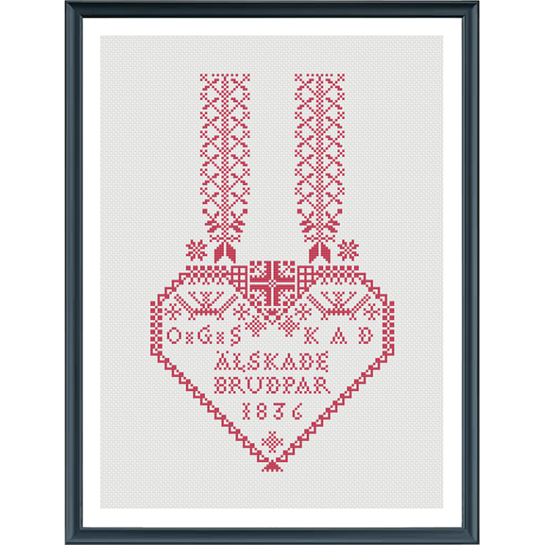 Cross stitch pattern for a wedding sampler from 1836.